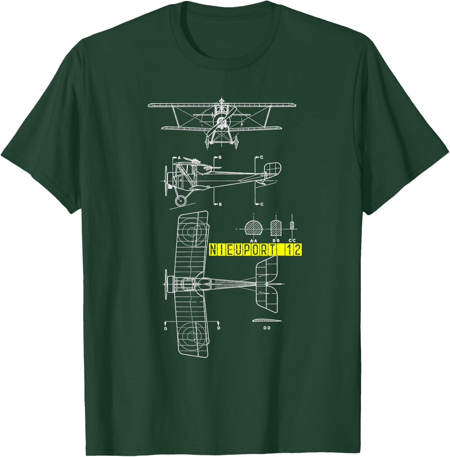 Nieuport 12 WW1 Aircraft Blueprint T-Shirt - T-Shirt | Forest