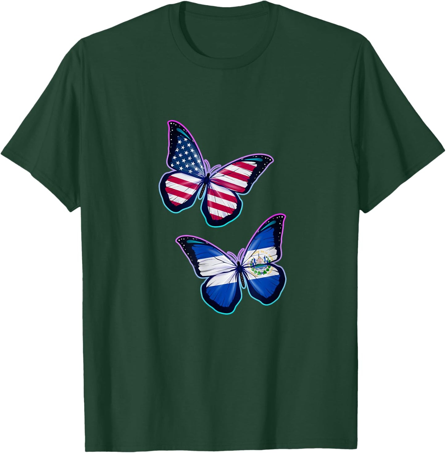 El Salvador and the USA bicultural roots. Butterfly version T-Shirt - T-Shirt | Forest