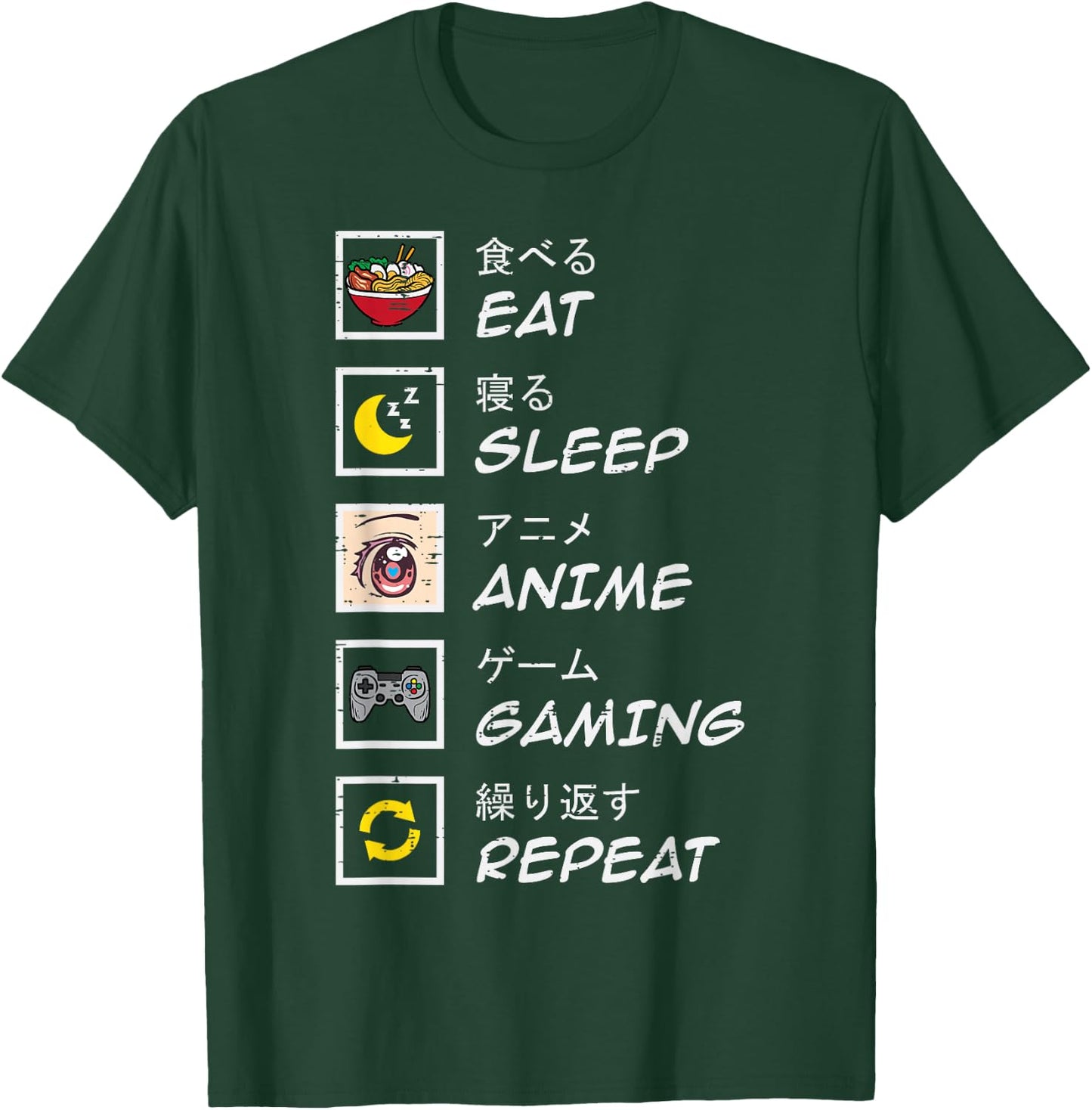 Eat Sleep Anime Gaming Repeat Gamer Teen Boys Girls Kids T-Shirt - T-Shirt | Forest