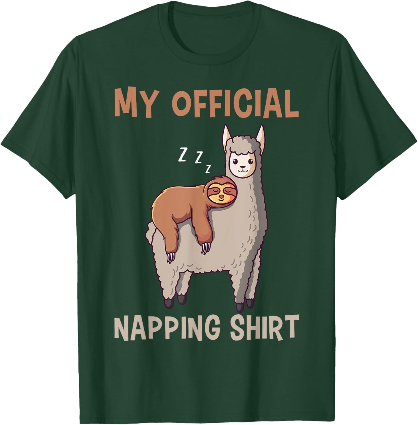 My Official Napping Shirt Sleeping Sloth Llama Alpaca T-Shirt - T-Shirt | Forest