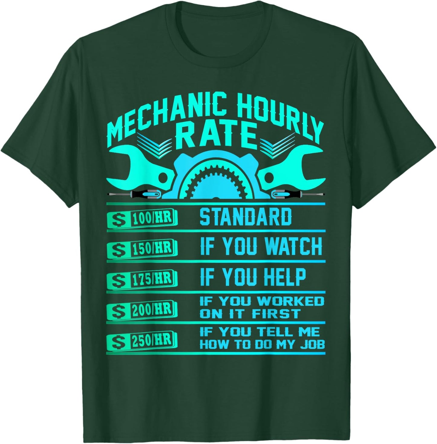 Funny Mechanic Hourly Rate Gifts Shirt Labor Rates T-Shirt - T-Shirt | Forest