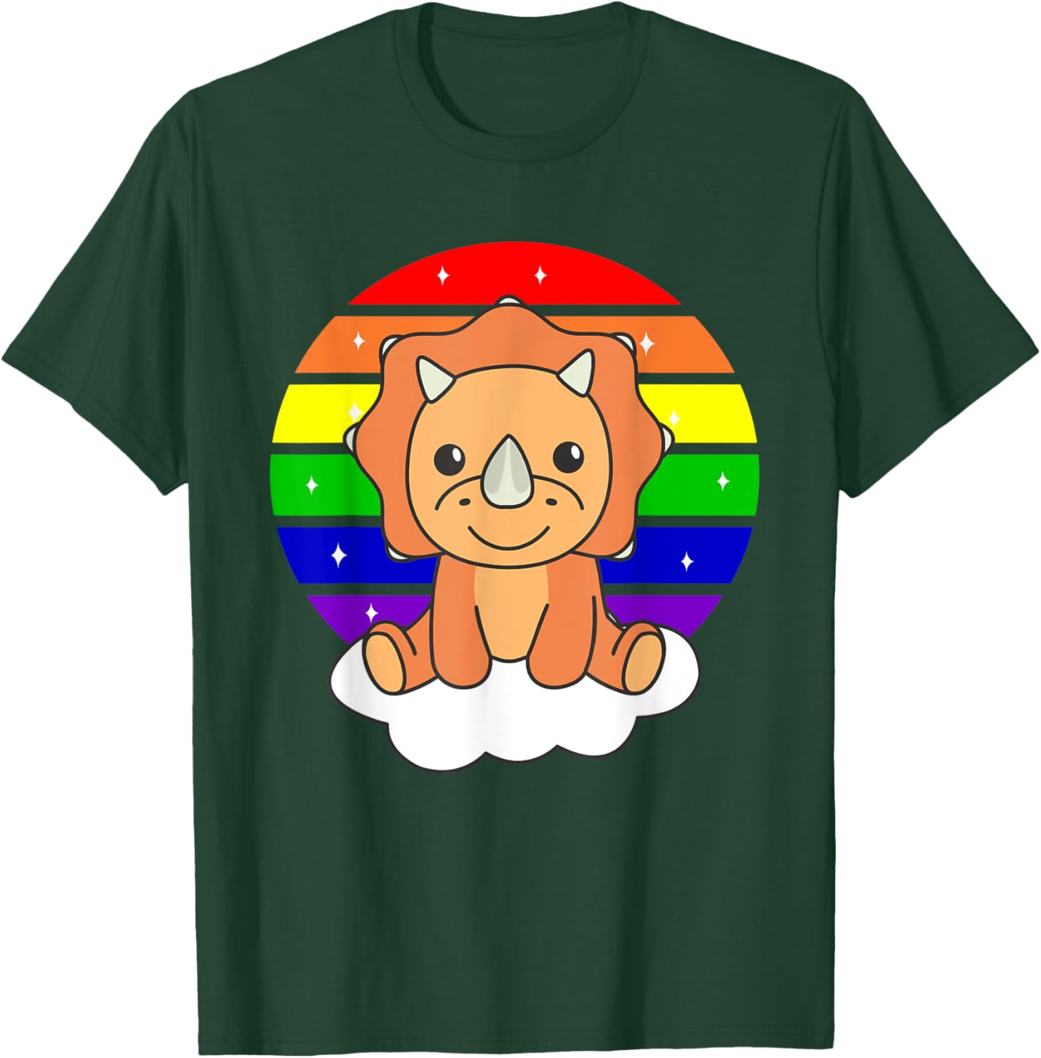Triceratops Colorful Rainbow For Kids Cute Dino T-Shirt - T-Shirt | Forest