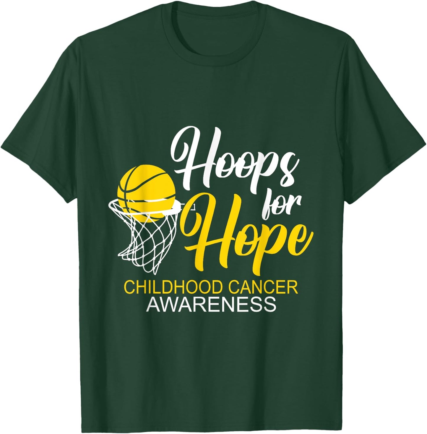 Hoops For Hope Basketball Player Childhood Cancer Awareness T-Shirt - T-Shirt | Forest