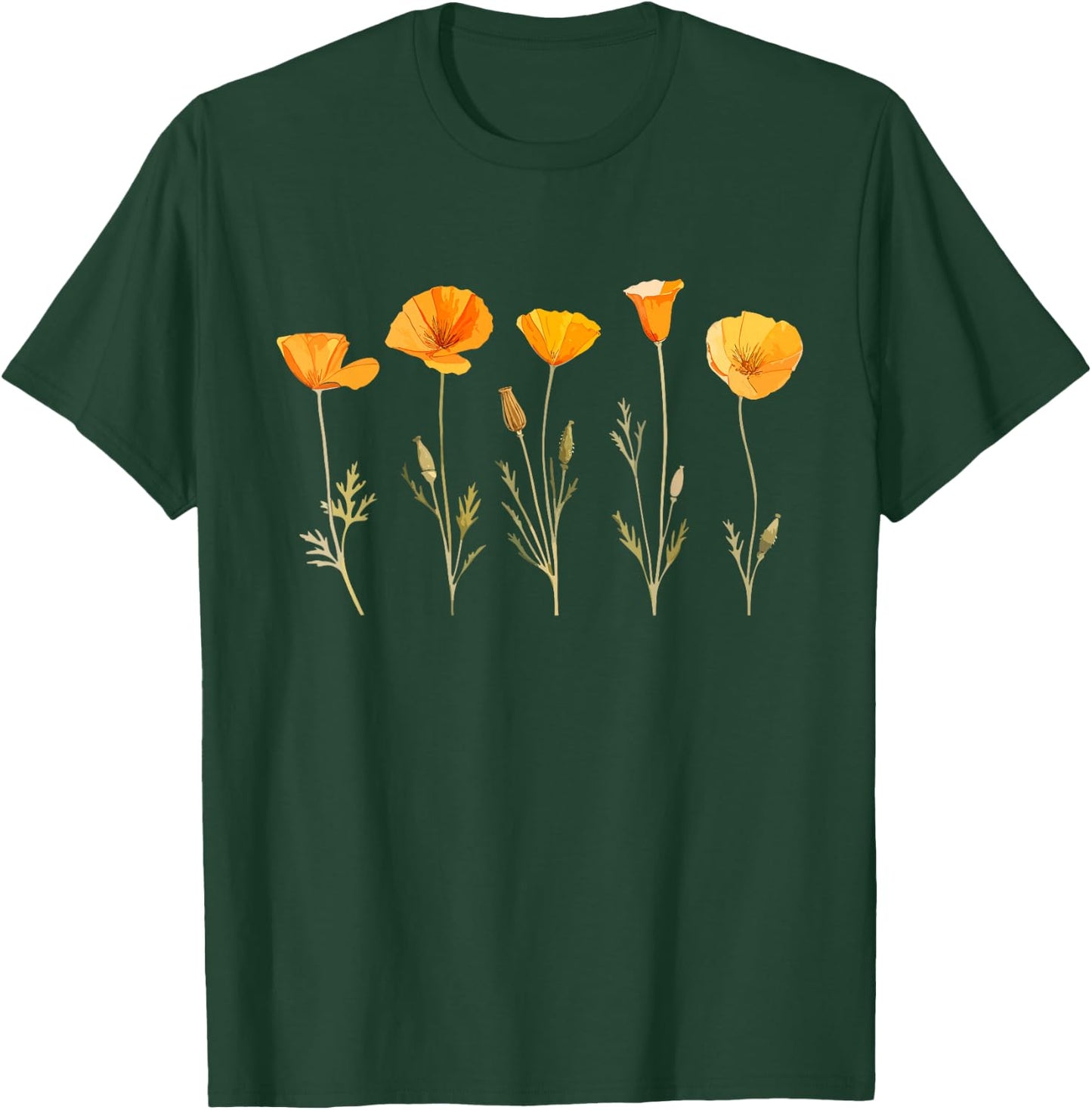 Vintage California Poppy Flower T-Shirt - T-Shirt | Forest
