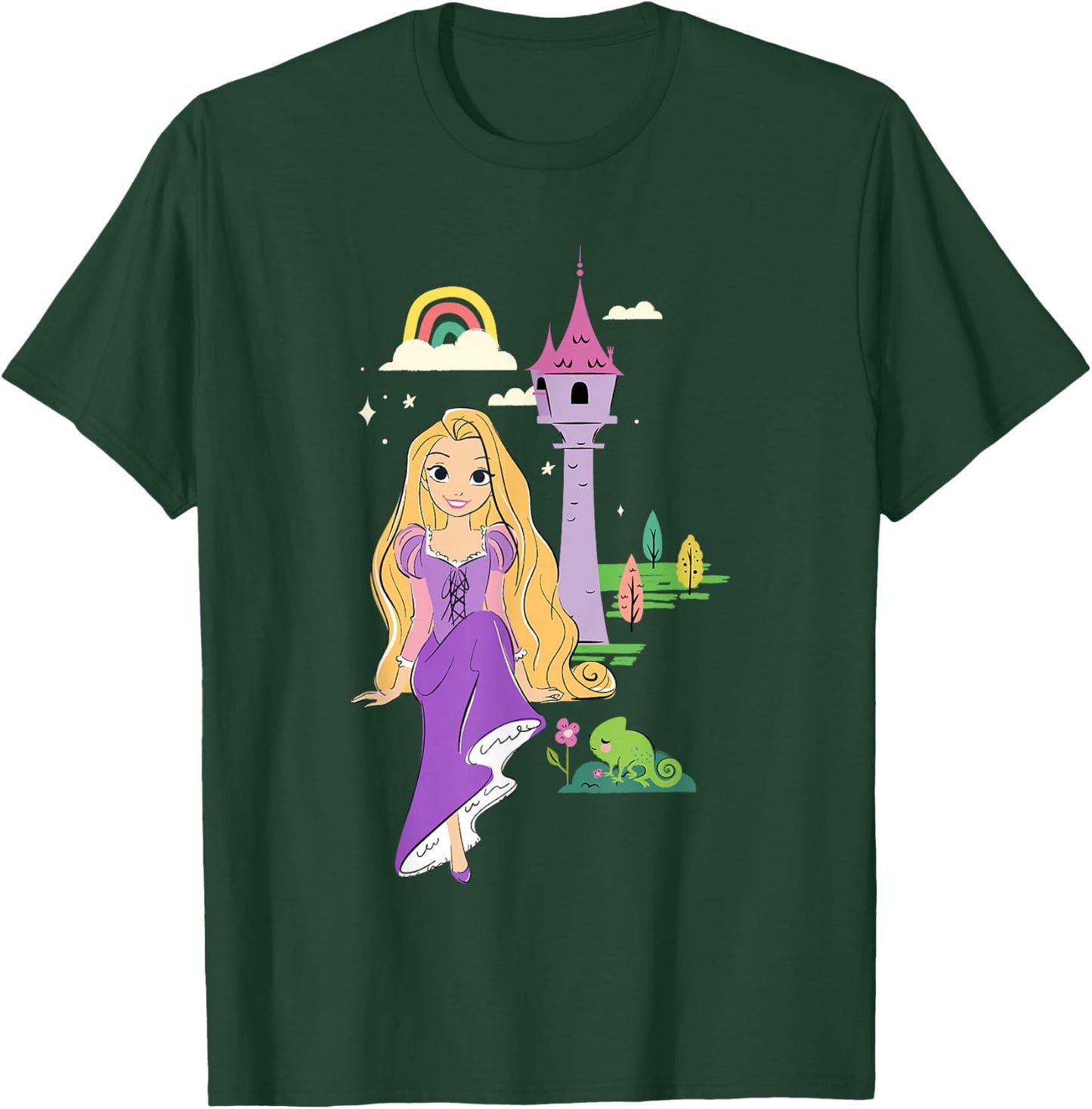 Disney Tangled Rapunzel & Pascal Rainbow Tower Sketch T-Shirt - T-Shirt | Forest