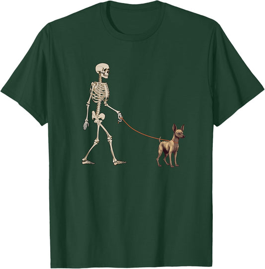 Funny Xoloitzcuintli Xolo Skeleton Dog Walking Halloween Dog T-Shirt - T-Shirt | Forest