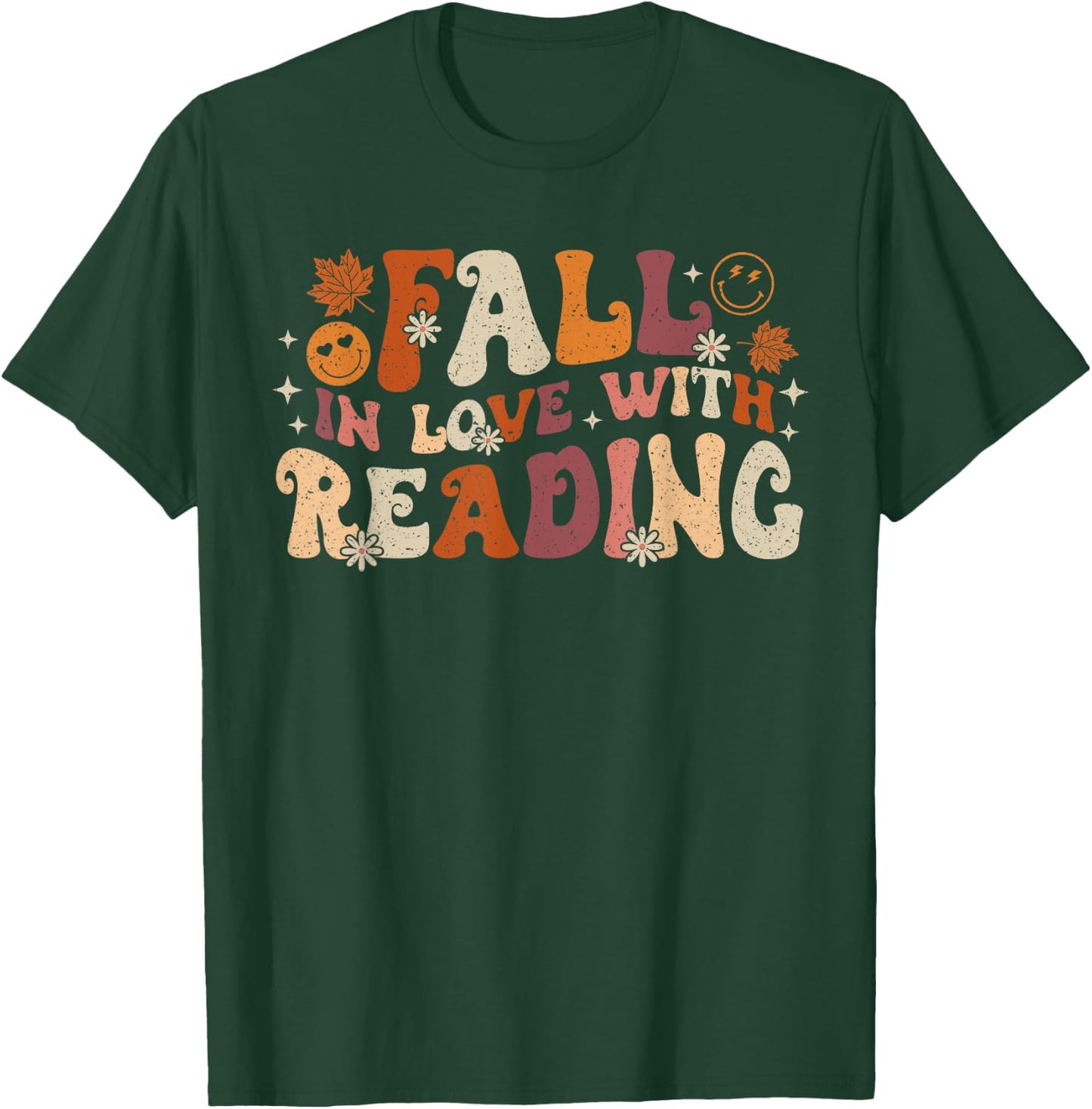 Fall In Love With Reading Autum Thanksgiving Teacher Kids T-Shirt - T-Shirt | Forest