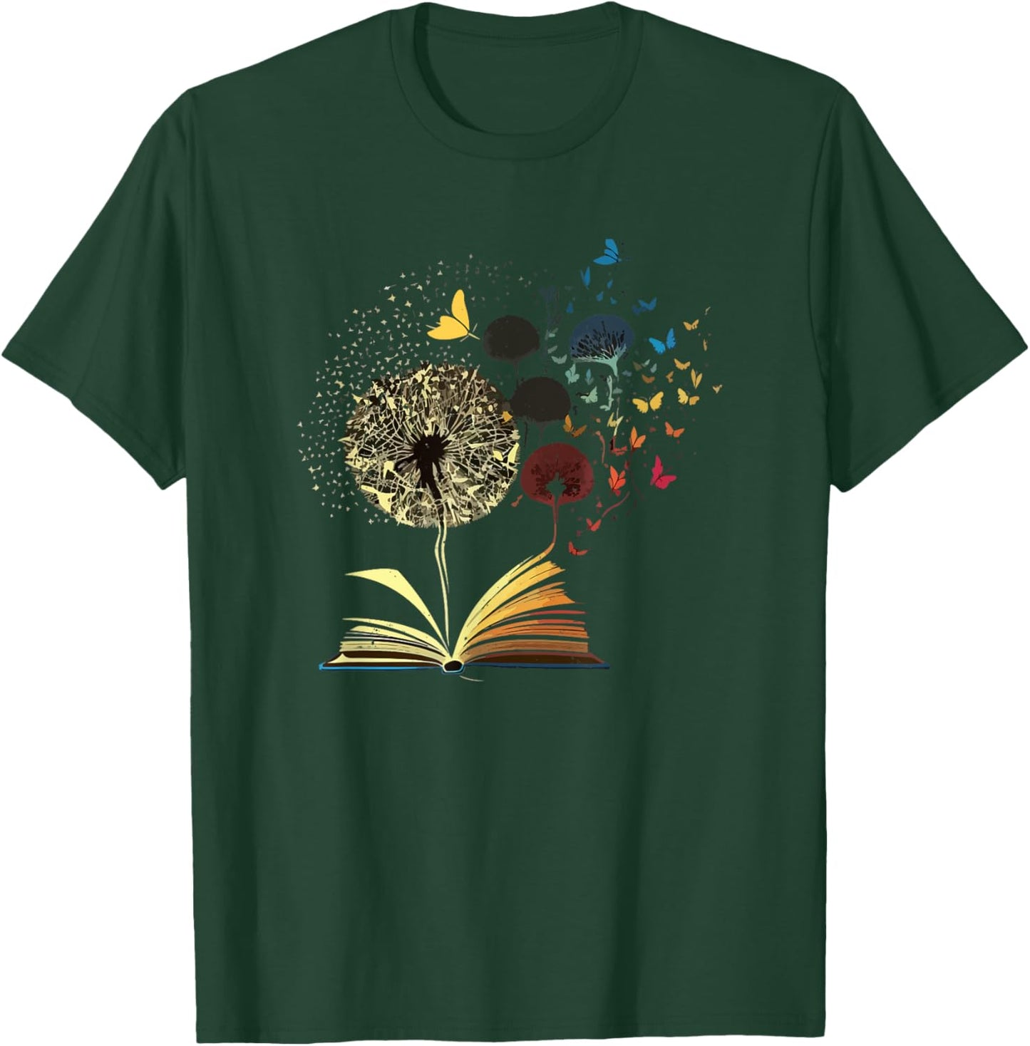 Dandelion Book Funny Bookworm Reading Lovers Nerd Geek Humor T-Shirt - T-Shirt | Forest