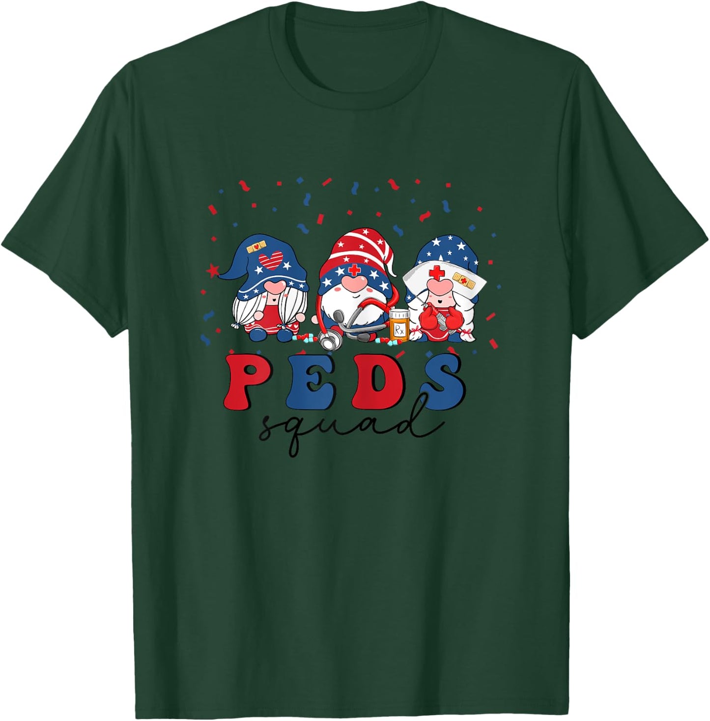Peds Nurse 4th Of July Pediatric Nursing USA Stethoscope T-Shirt - T-Shirt | Forest