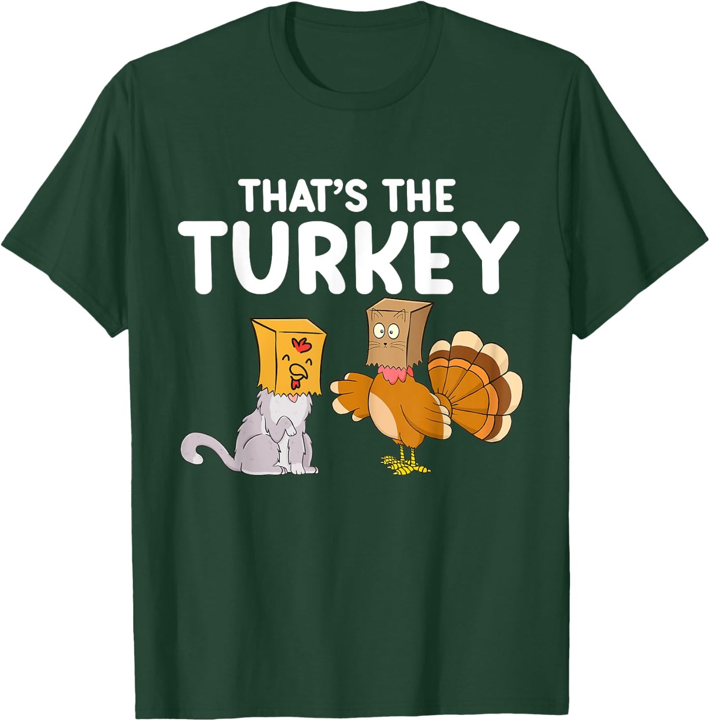 Thanksgiving Cat Fake Cat Meow Funny Thanksgiving Turkey Women Girls Kids T-Shirt - T-Shirt | Forest