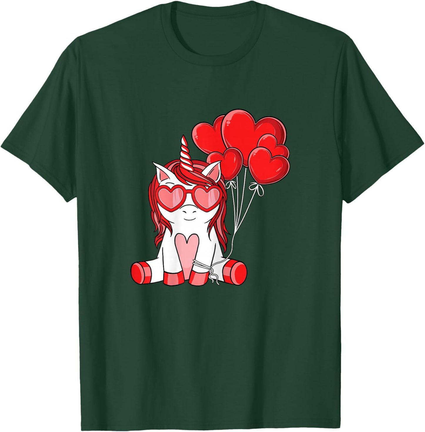 Cute Valentines Day Unicorn Lover Heart Balloon Girls Kids T-Shirt - T-Shirt | Forest