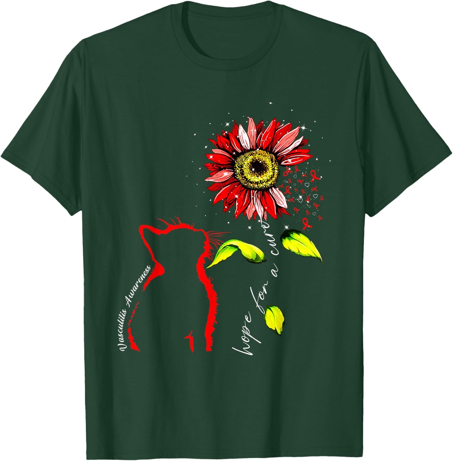 Sunflower Cat Red Vasculitis Awareness Men Women T-Shirt - T-Shirt | Forest