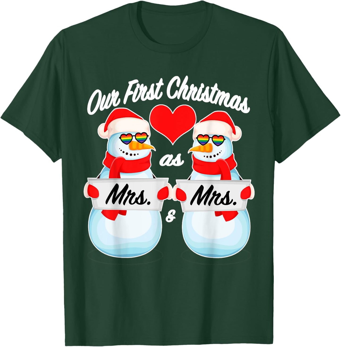 Matching Christmas Snowman Pajamas (Mrs) for Lesbian Couples T-Shirt - T-Shirt | Forest