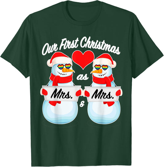 Matching Christmas Snowman Pajamas (Mrs) for Lesbian Couples T-Shirt - T-Shirt | Forest