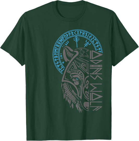 Odin's Wolf Mask Runes Norse Compass Valhalla Vikings T-Shirt - T-Shirt | Forest