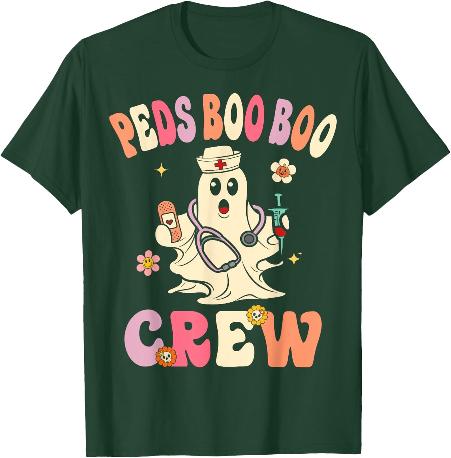 Peds Nurse Boo Crew Retro Halloween Pediatric Nurse T-Shirt - T-Shirt | Forest