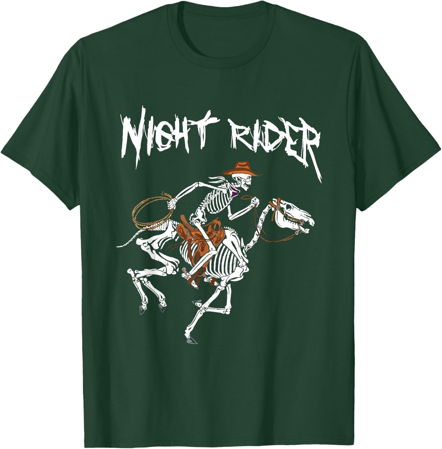 Night Rider Skeleton Cowboy Riding Horse Western Halloween T-Shirt - T-Shirt | Forest