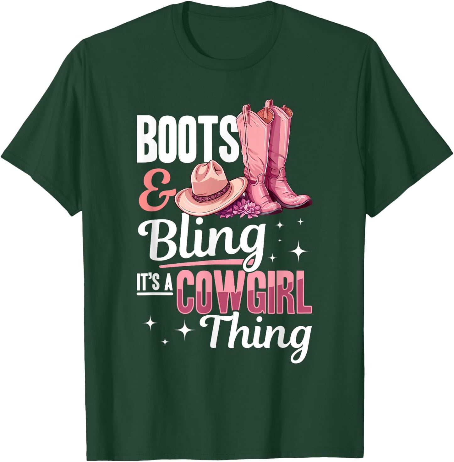 Rodeo Western Country Southern Cowgirl hat - Boots & Bling T-Shirt - T-Shirt | Forest