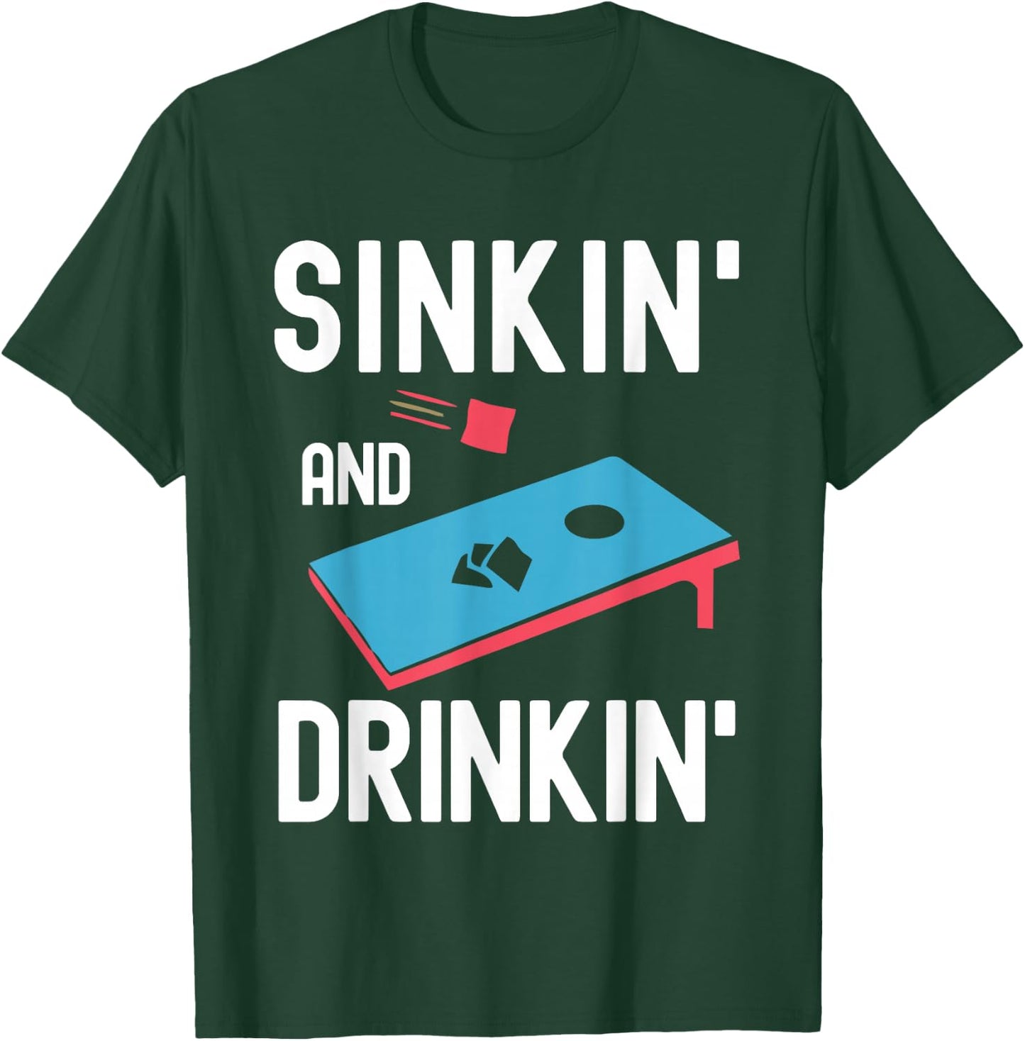 Sinking And Drinking Cornhole Player Funny Bean Bag T-Shirt - T-Shirt | Forest