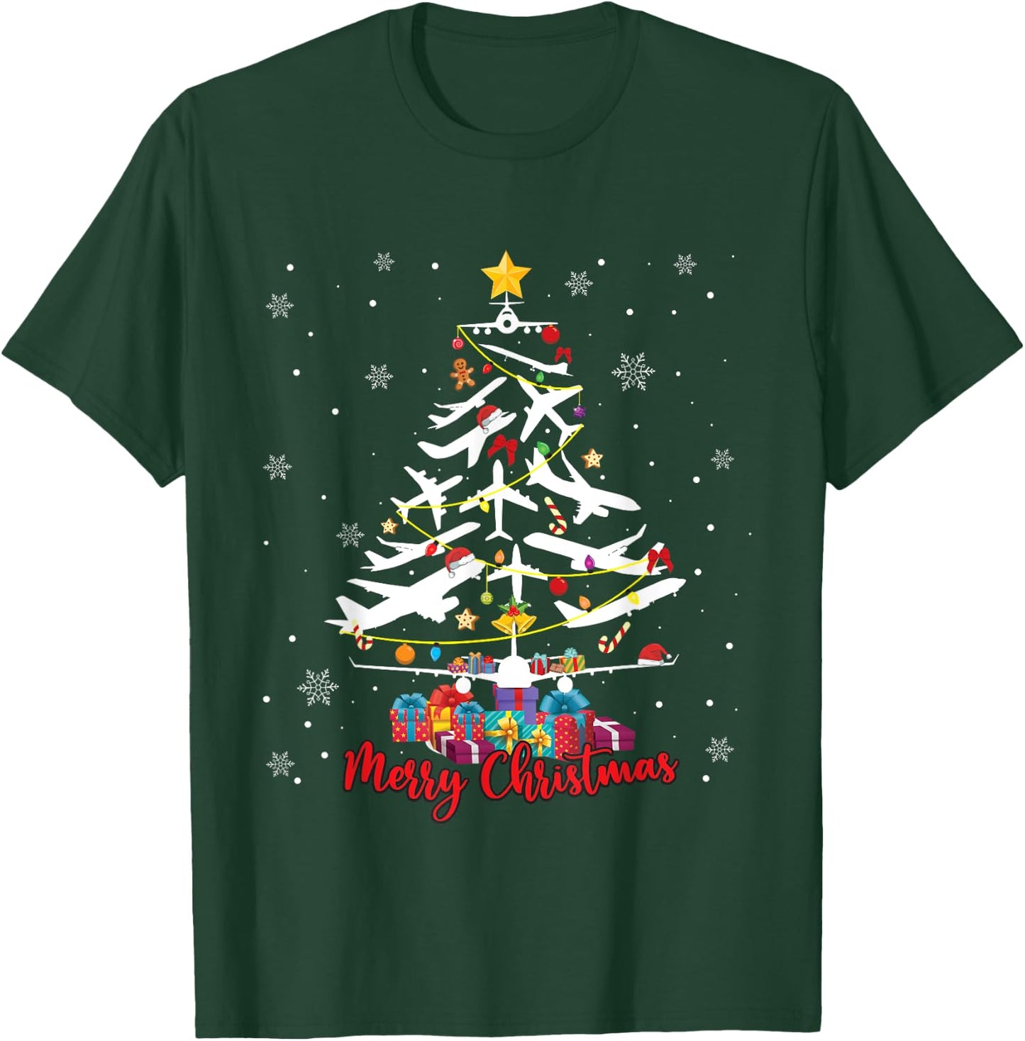 Airplane Christmas Tree Merry Xmas Most Likely Pilot T-Shirt - T-Shirt | Forest