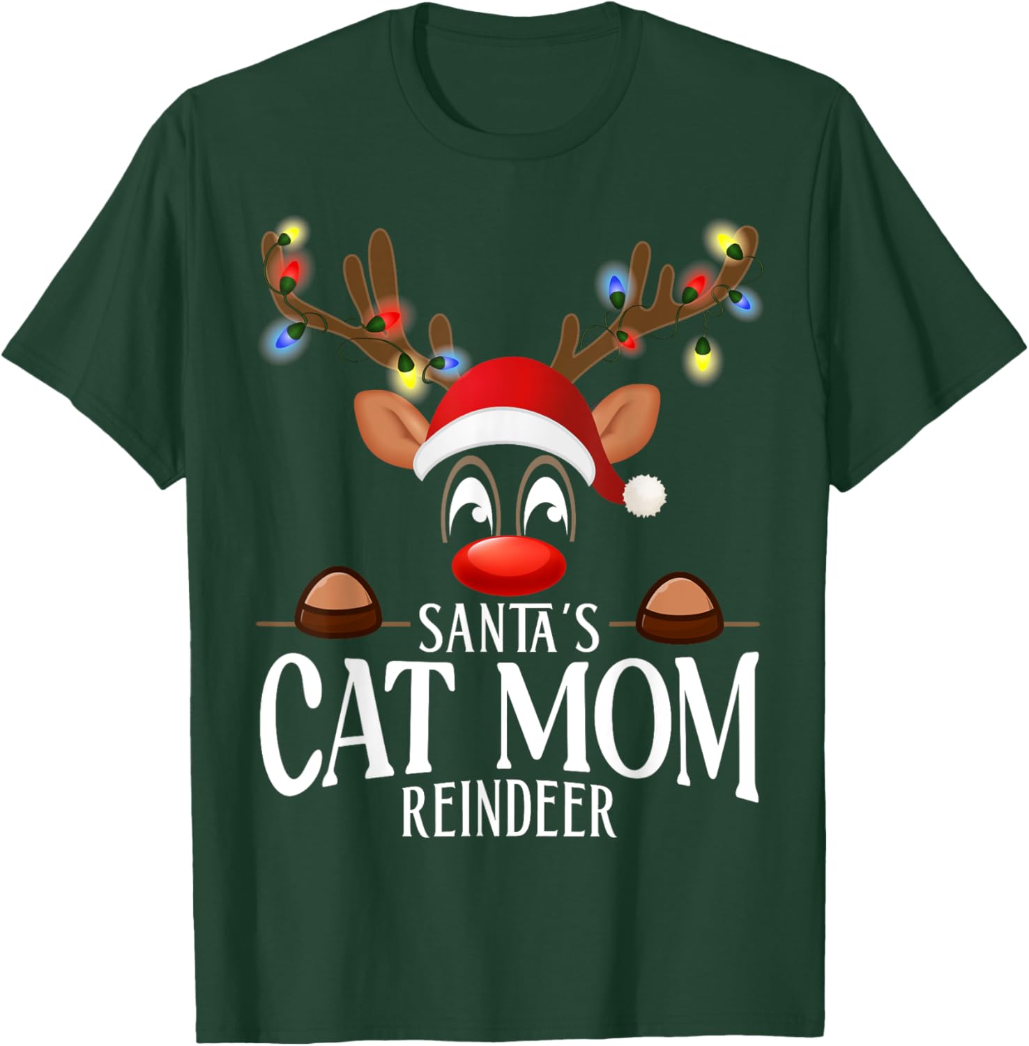 Santa's Cat mom Reindeer Funny XMas Matching PJS T-Shirt - T-Shirt | Forest