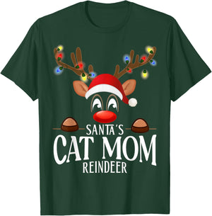 Santa's Cat mom Reindeer Funny XMas Matching PJS T-Shirt - T-Shirt | Forest