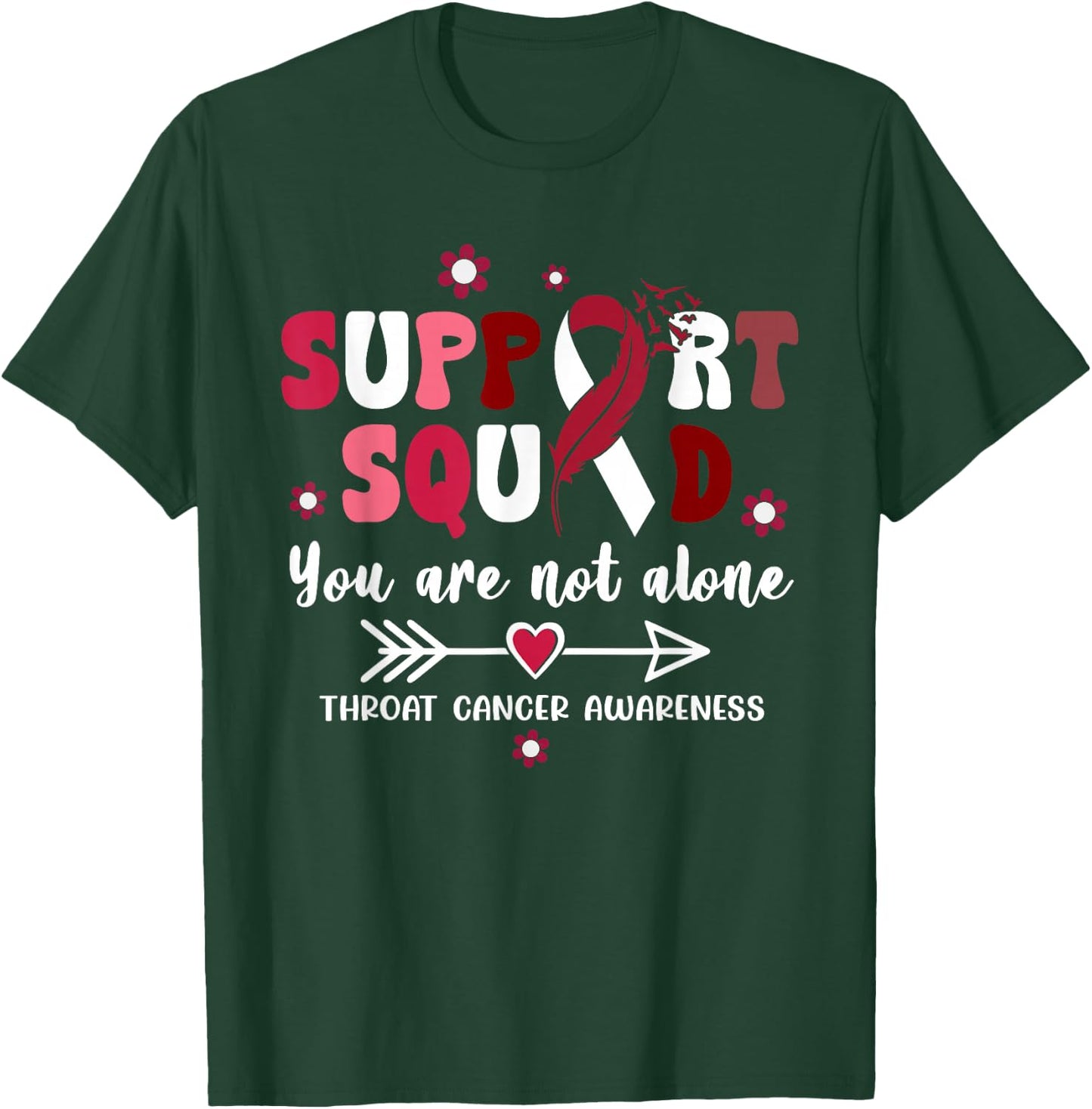 Groovy Support Squad Burgundy Ribbon Throat Cancer Awareness T-Shirt - T-Shirt | Forest