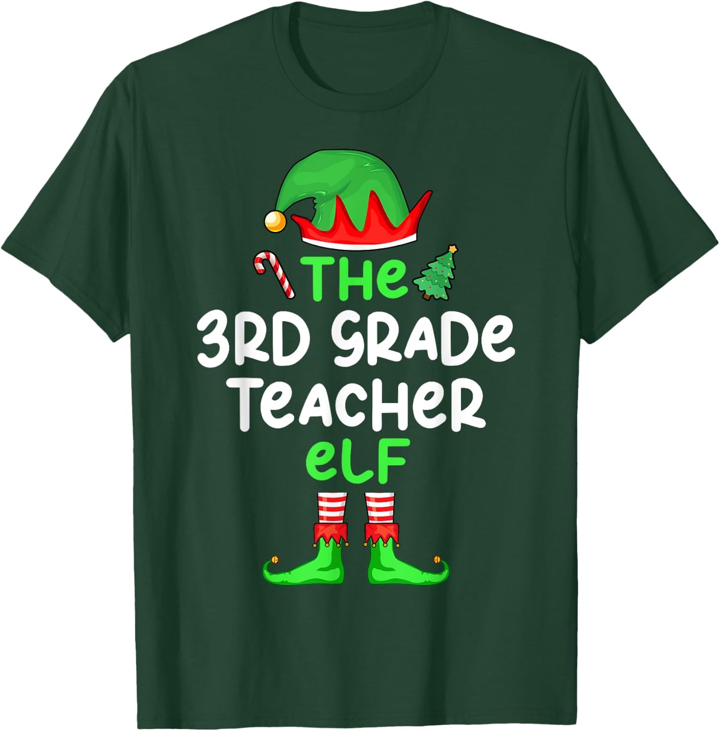 I'm The 3rd Grade Teacher Elf Christmas Matching Pajama T-Shirt - T-Shirt | Forest