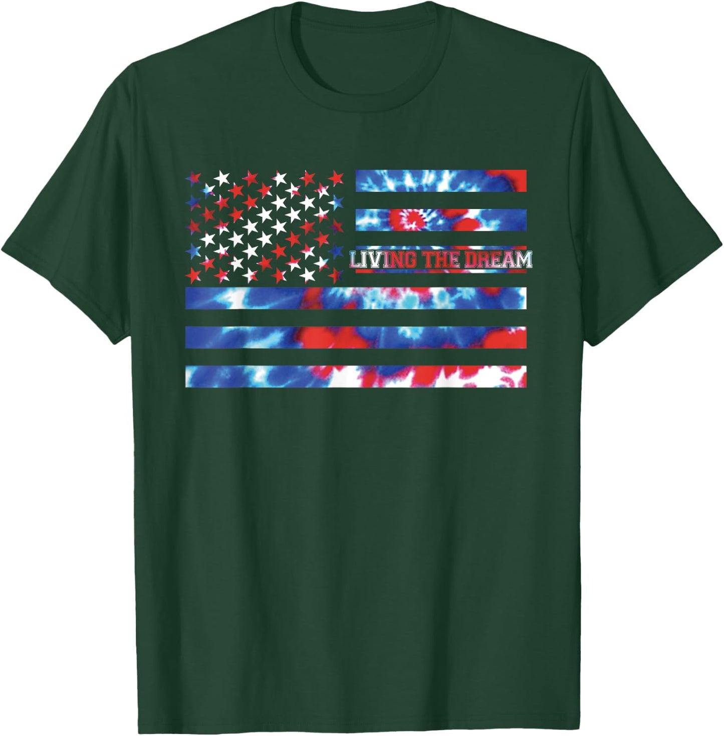 Living the Dream Tie Dye Red White Blue Patriotic American Women Kids Men T-Shirt - T-Shirt | Forest