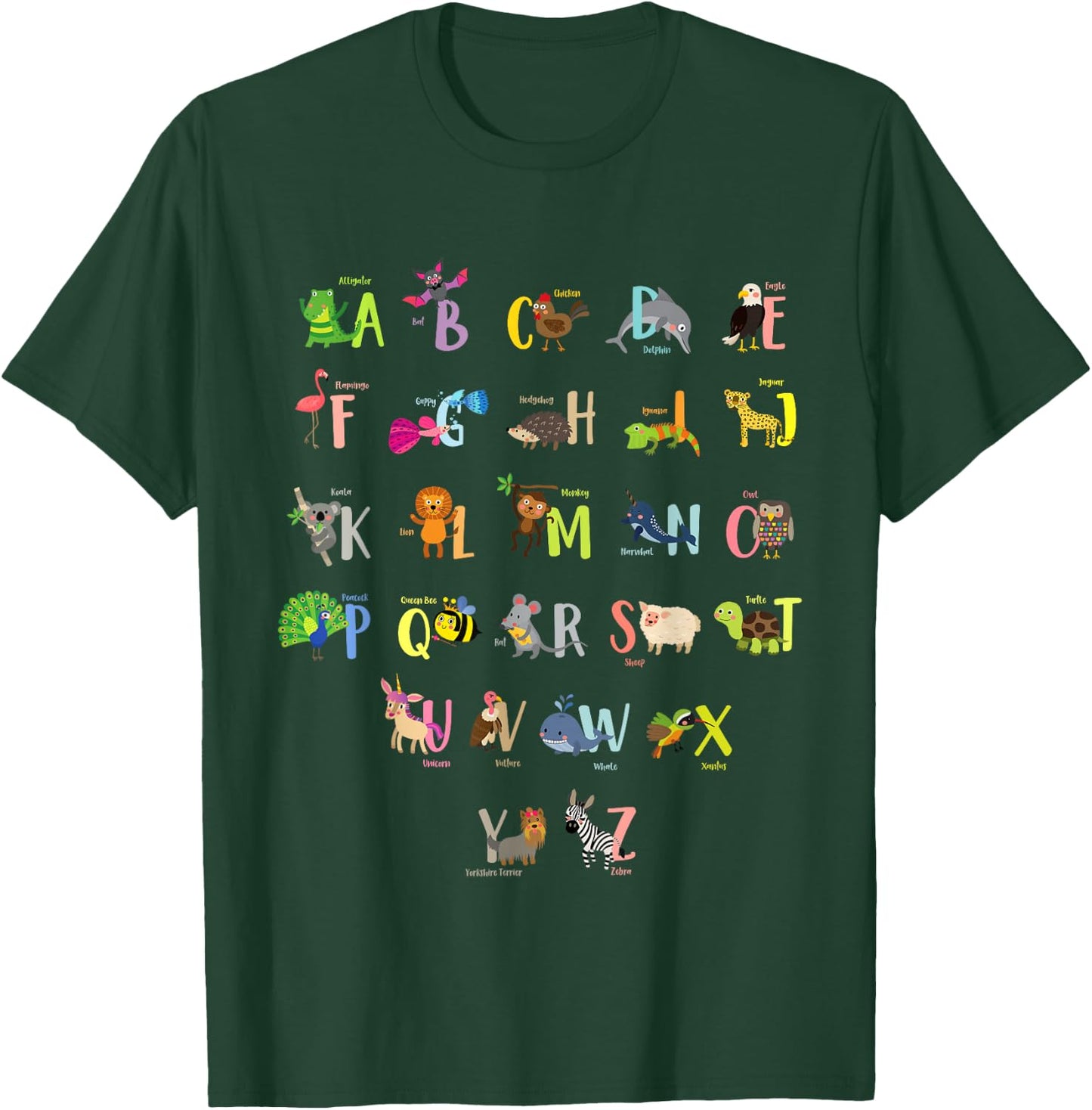 ABC Animals Identification A-Z Types Of Zoo Animals Alphabet T-Shirt - T-Shirt | Forest
