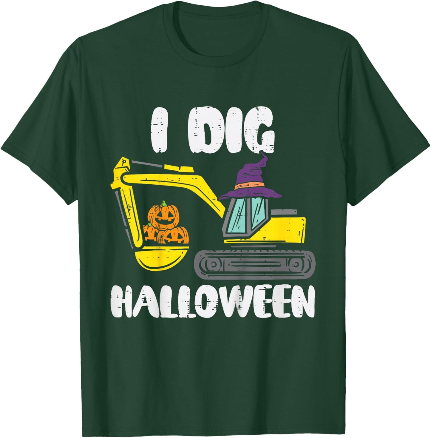 Kids Excavator Dig Halloween Cute Truck Toddler Boys Kids T-Shirt - T-Shirt | Forest