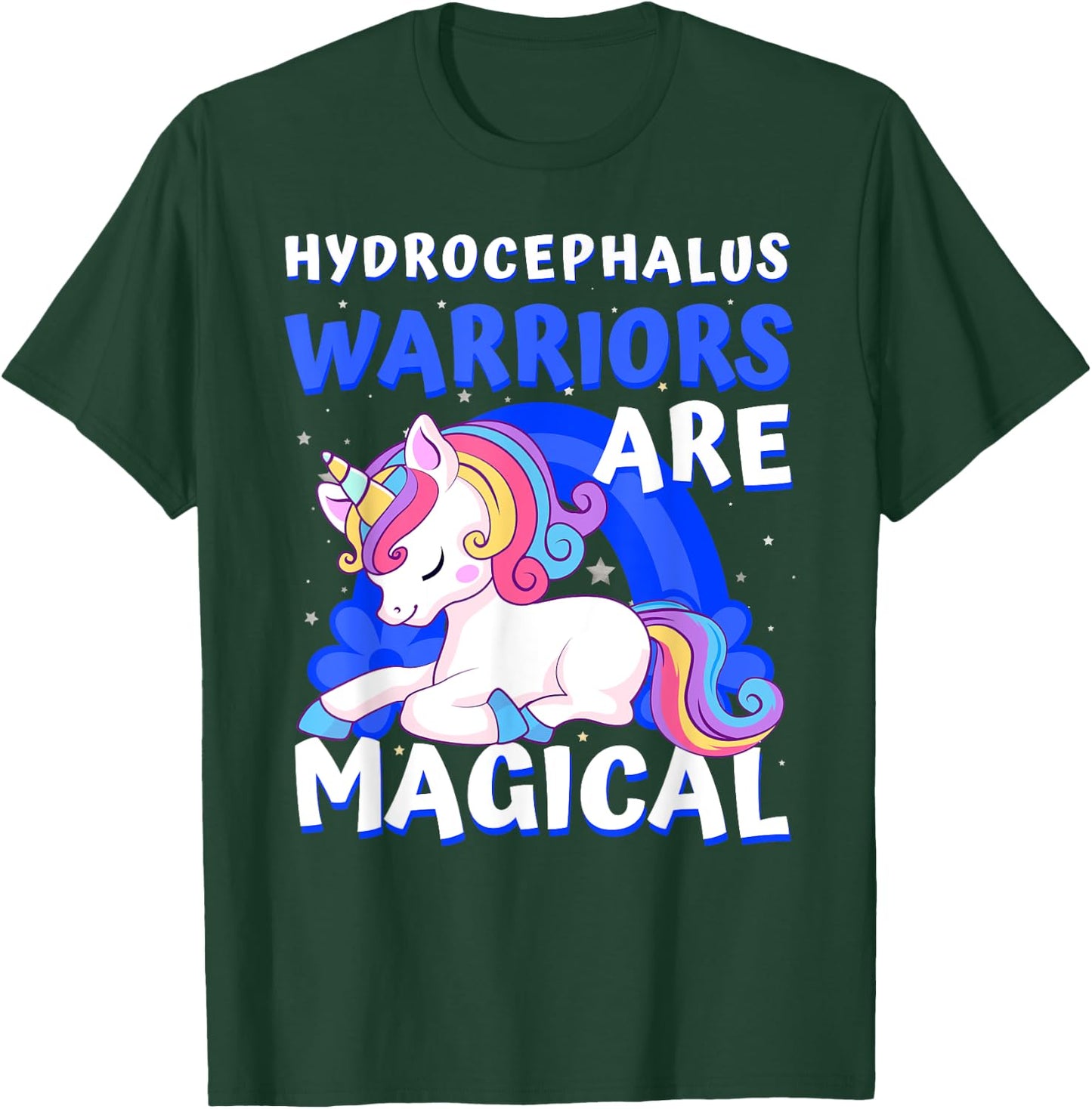 Warriors Magical Hydrocephalus Awareness Unicorn Ribbon Blue T-Shirt - T-Shirt | Forest