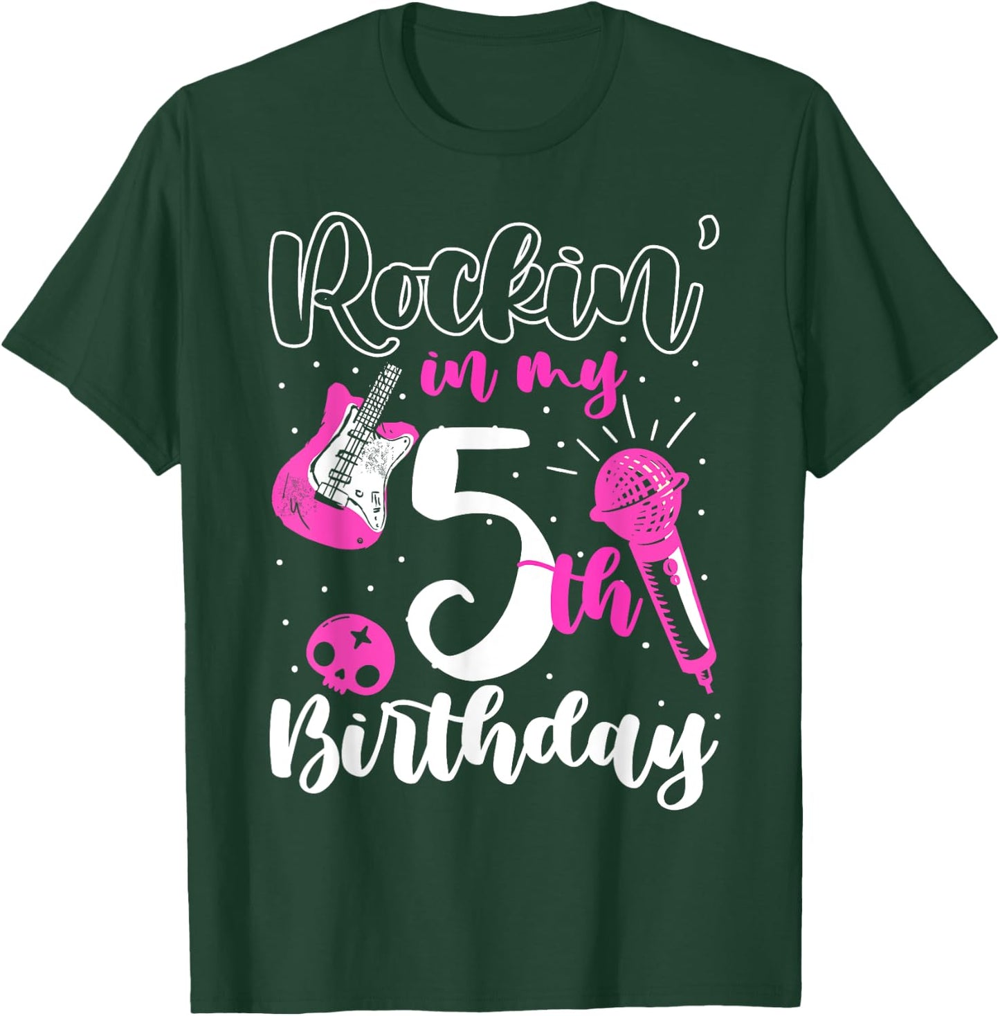 Girls Rockstar Birthday Rock Star Themed Guitar 5th Birthday T-Shirt - T-Shirt | Forest