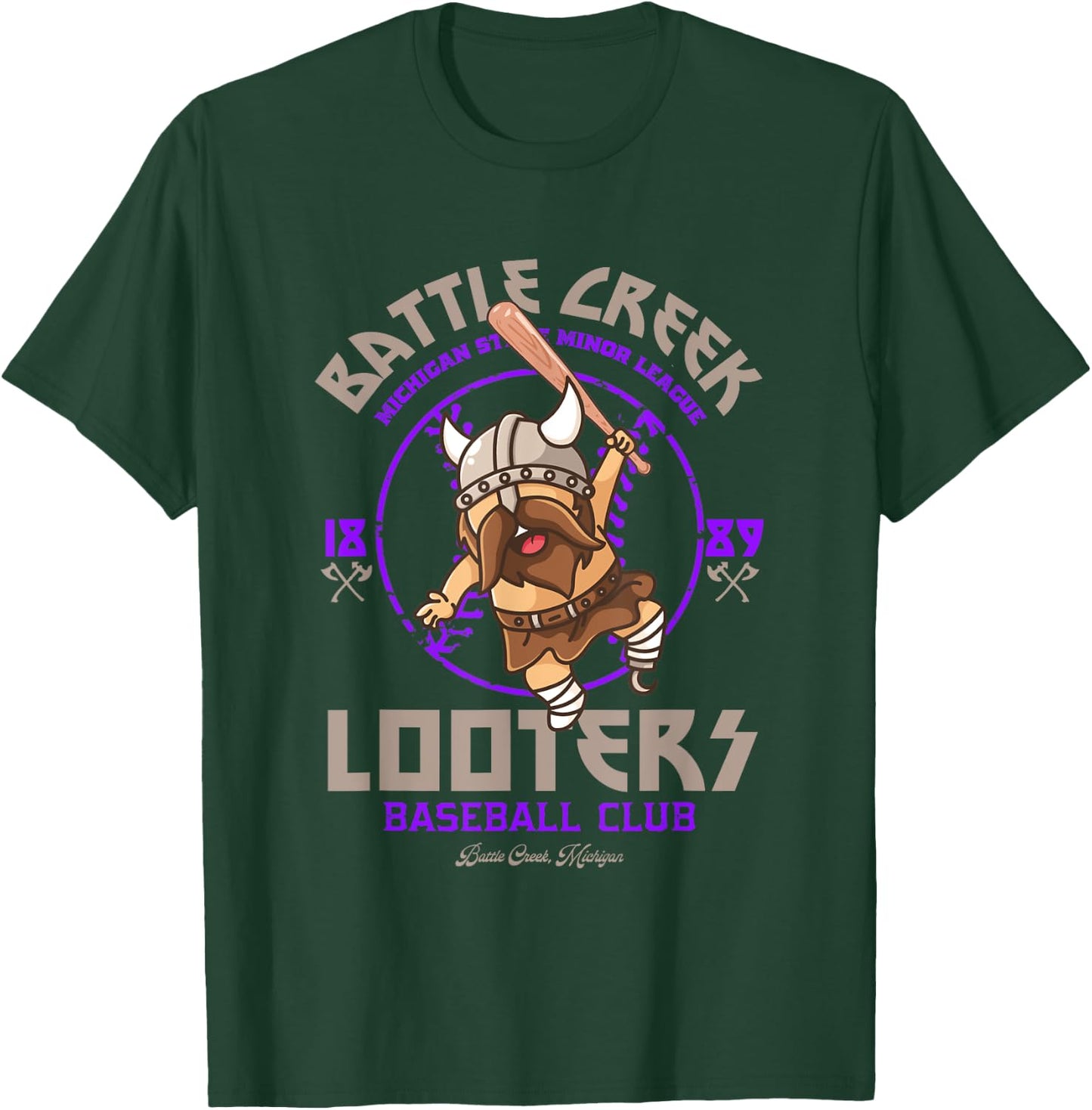 Battle Creek Looters Retro Minor League Baseball Team T-Shirt - T-Shirt | Forest