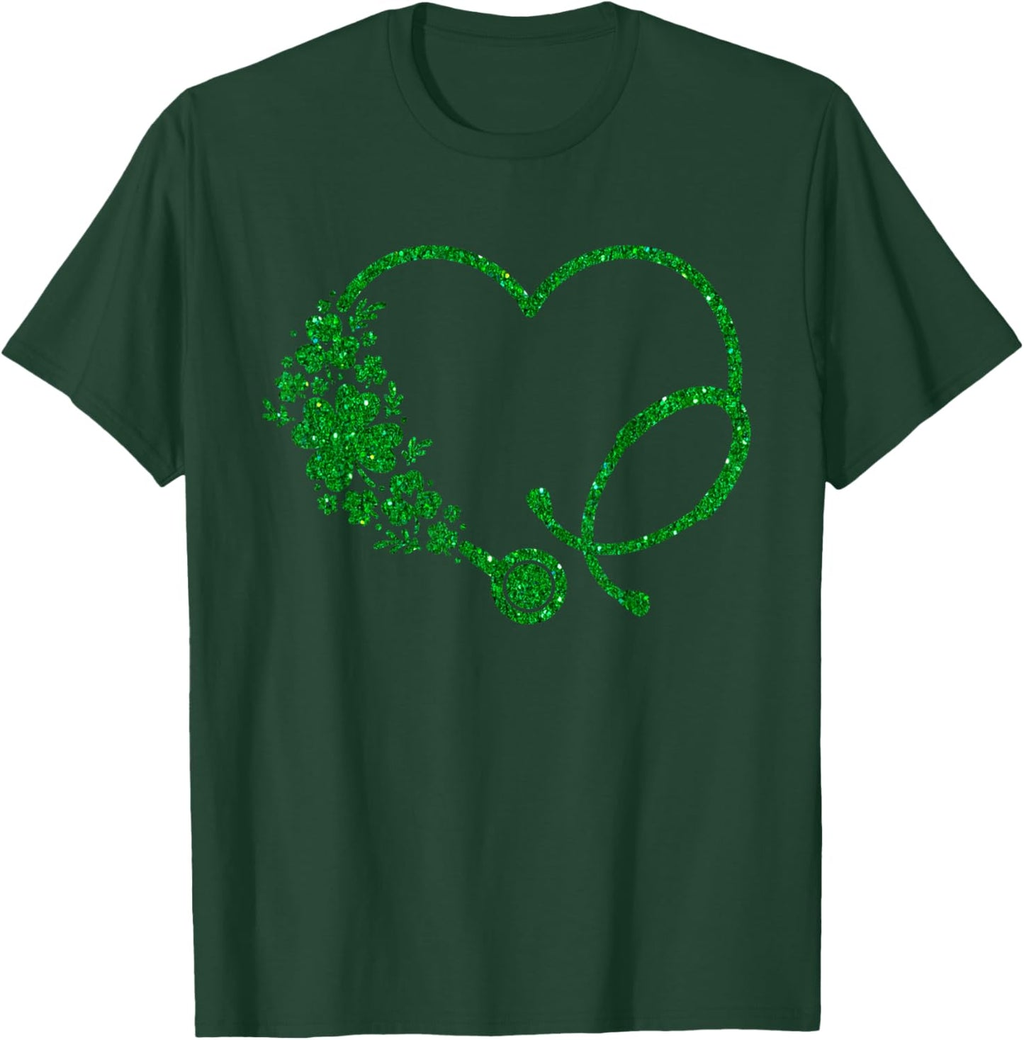Nurse St Patricks Day Stethoscope Green Heart Shamrock T-Shirt - T-Shirt | Forest