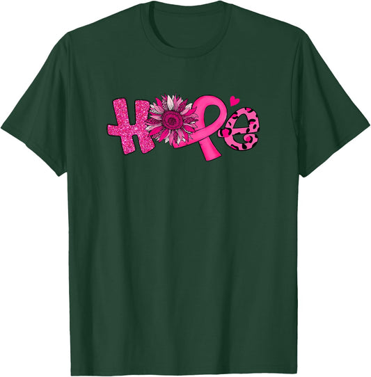 Hope Pink Ribbon Leopard Sunflower Breast Cancer Awareness T-Shirt - T-Shirt | Forest