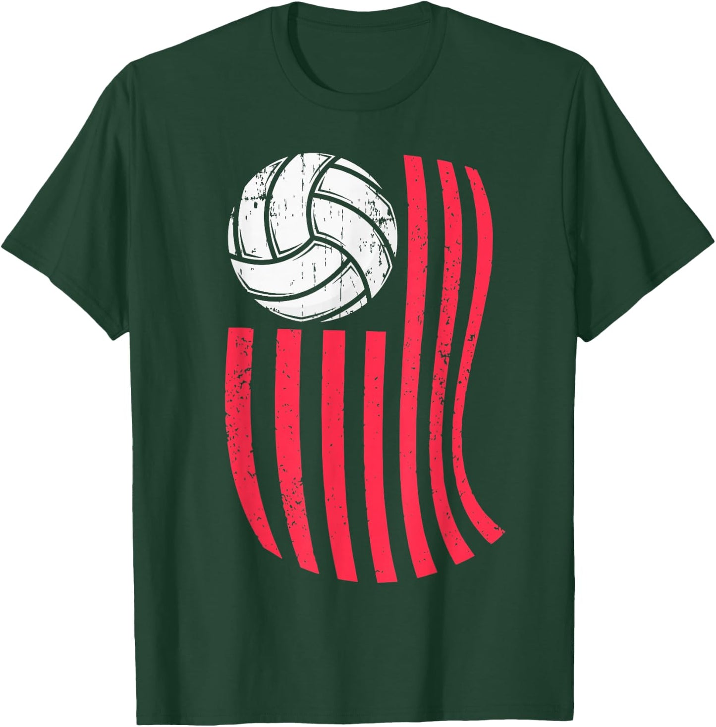Volleyball USA American Flag Vintage 4th Of July Gift T-Shirt - T-Shirt | Forest