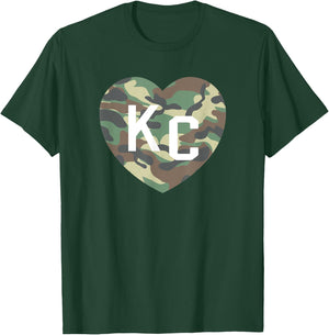 Heart KC Camo Green/Brown Camouflage KC Hearts Kansas City T-Shirt - T-Shirt | Forest