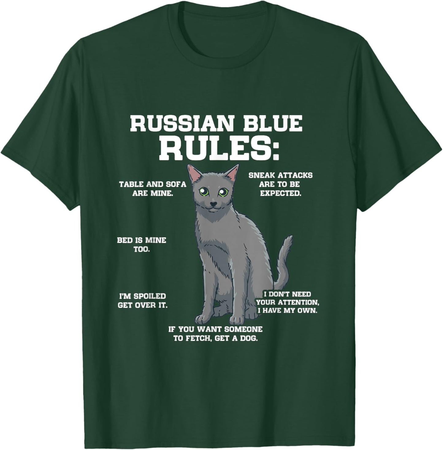 Funny Cat Owner Russian Blue Cat Rules Women Girls Kids T-Shirt - T-Shirt | Forest