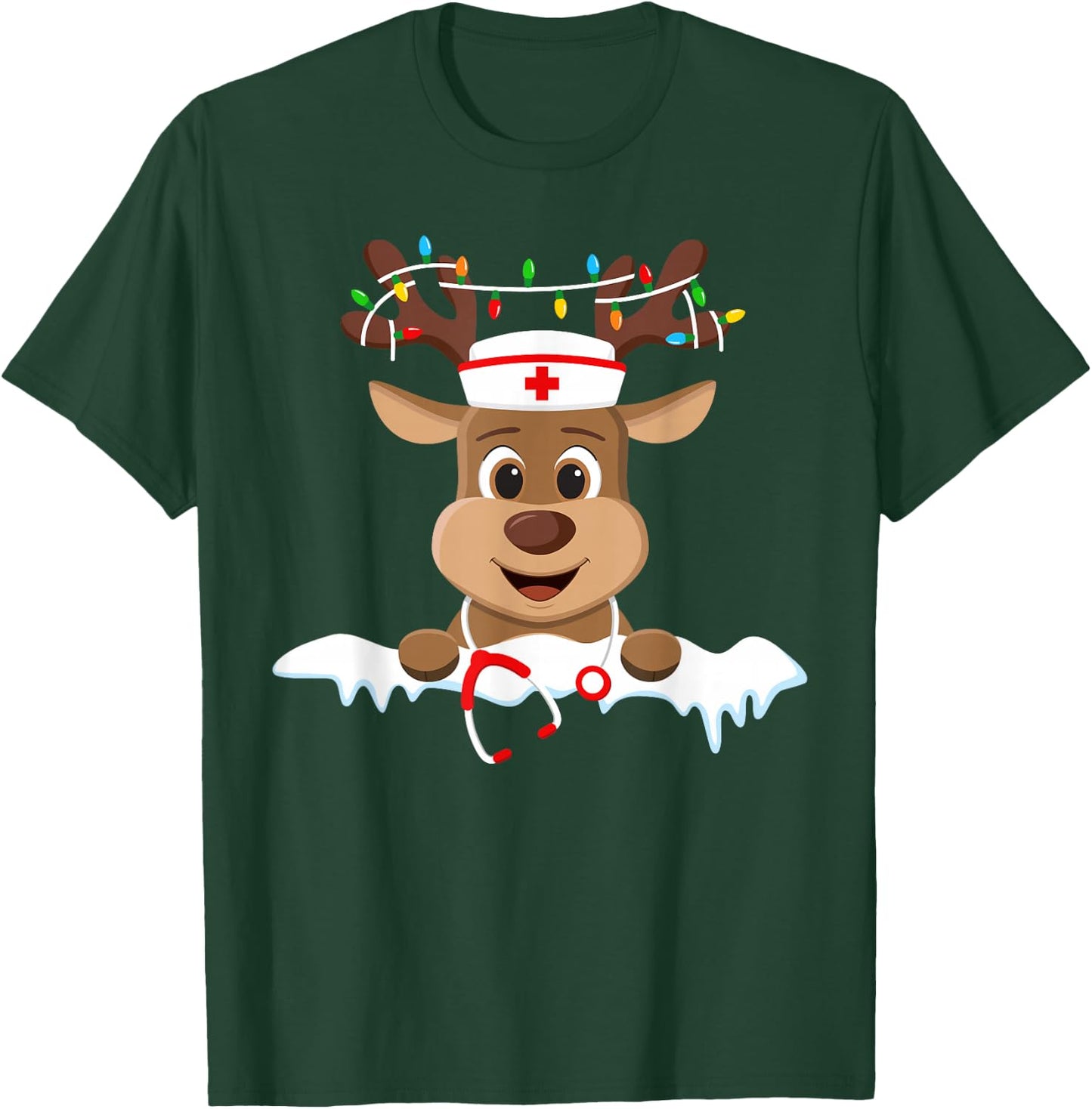 Christmas Nurse Love NICU RN ER Santa Reindeer Nurse Hat Elf T-Shirt - T-Shirt | Forest