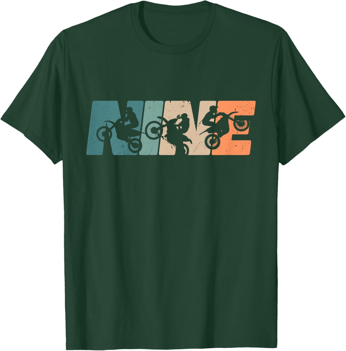 Kids 9th Birthday Retro Motocross Dirt Bike 9 Years Boys Girl T-Shirt - T-Shirt | Forest