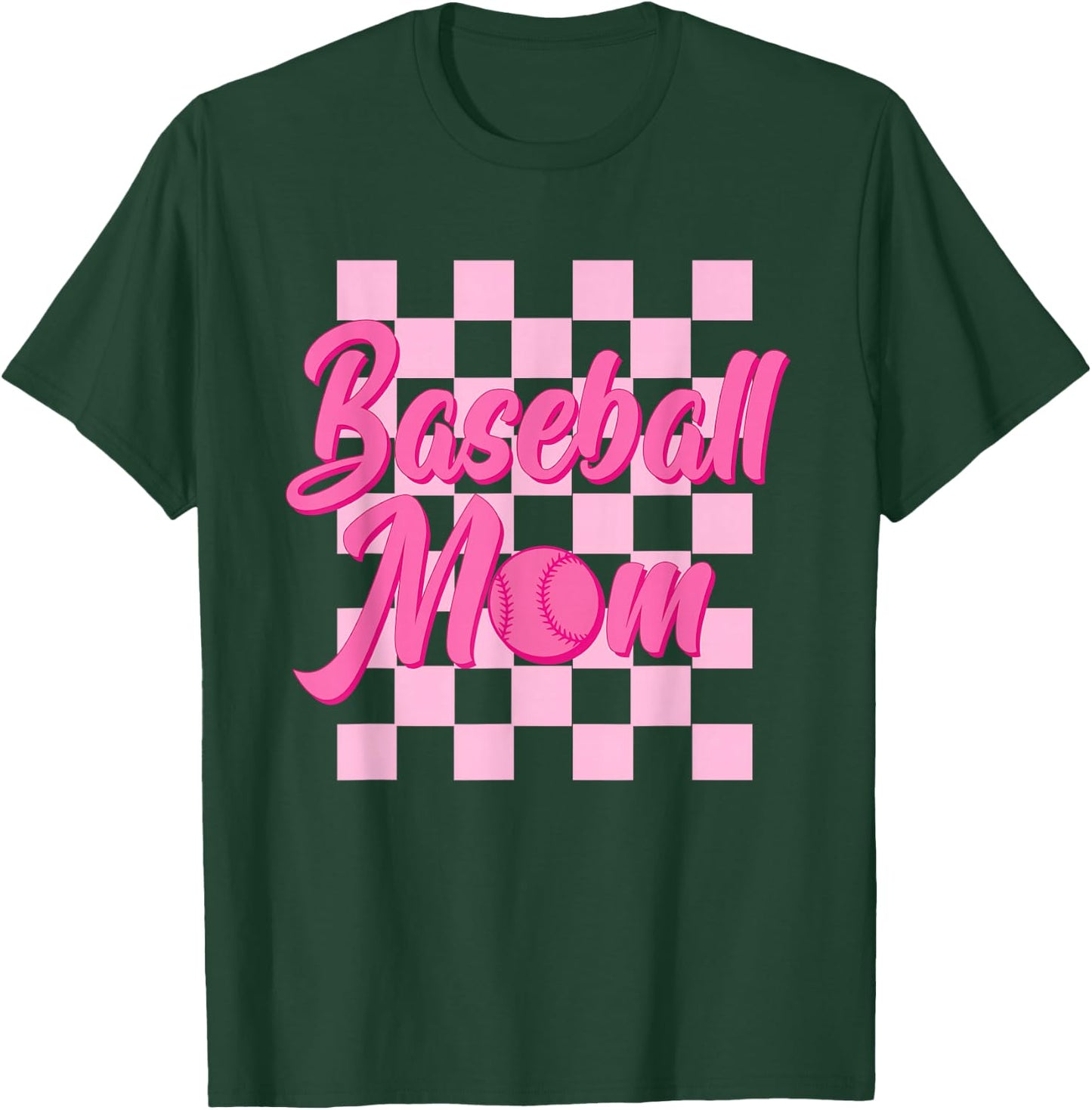Baseball Mom Black And Pink Grid Sports Mother Mama Player T-Shirt - T-Shirt | Forest