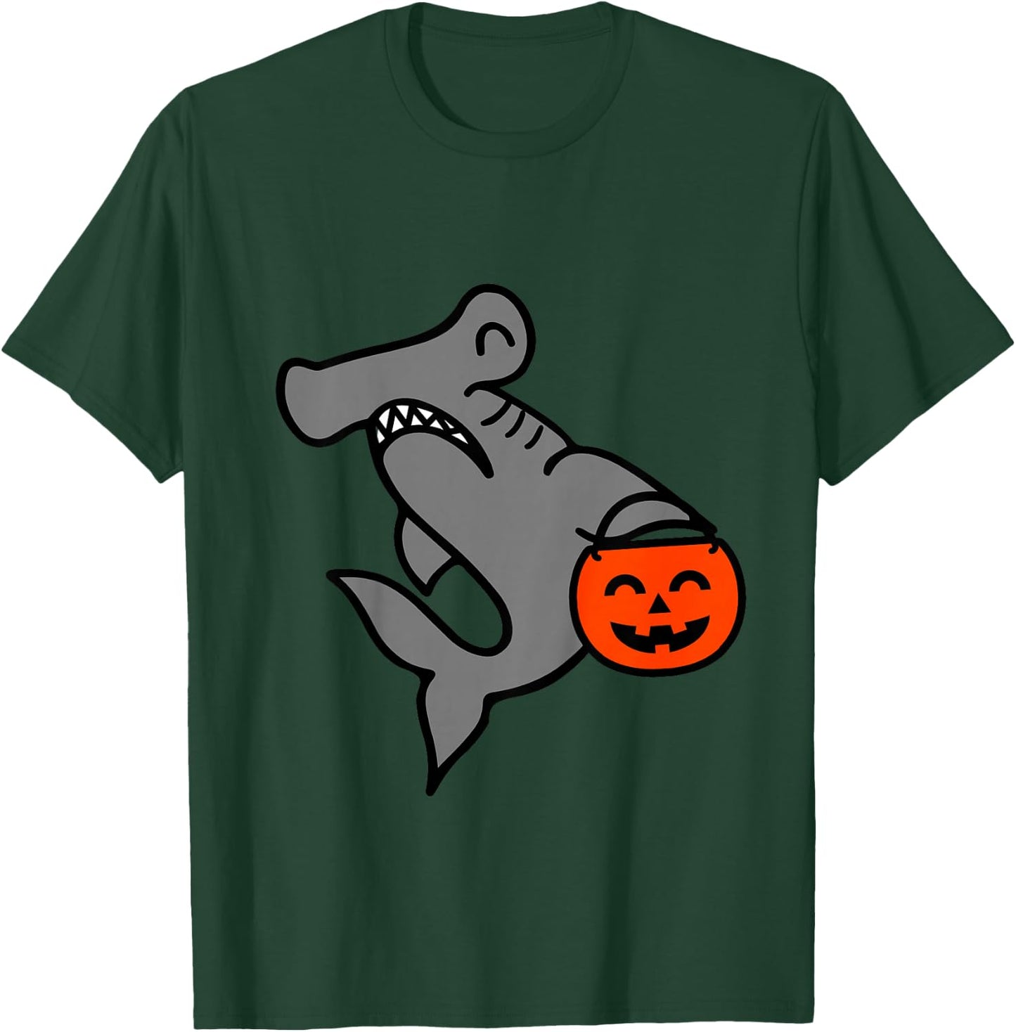 Kids Hammerhead Shark with Pumpkin Bucket Toddler Boys Halloween T-Shirt - T-Shirt | Forest