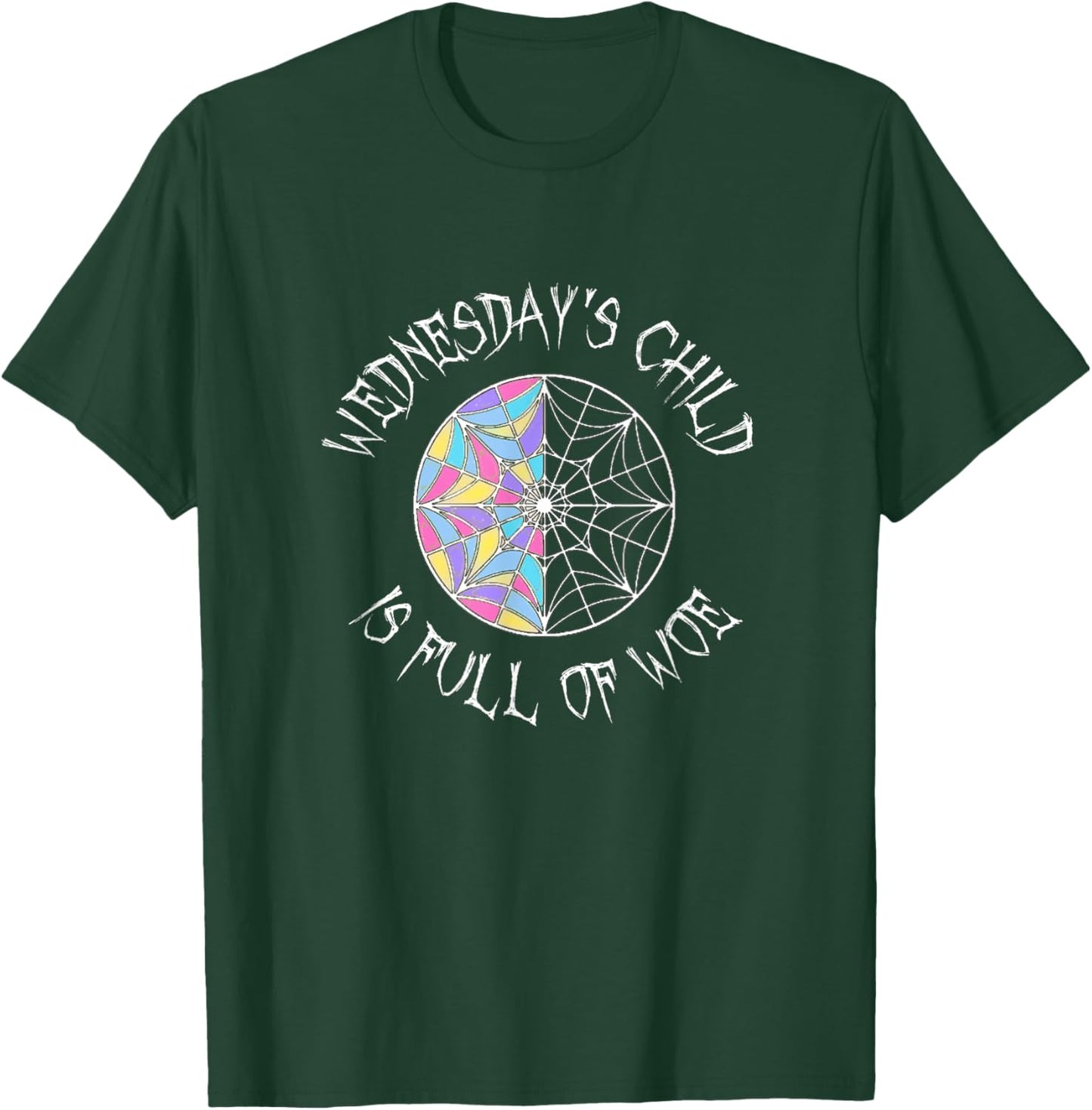 Wednesday's Child is Full of Woe Black Round Colored Window T-Shirt - T-Shirt | Forest