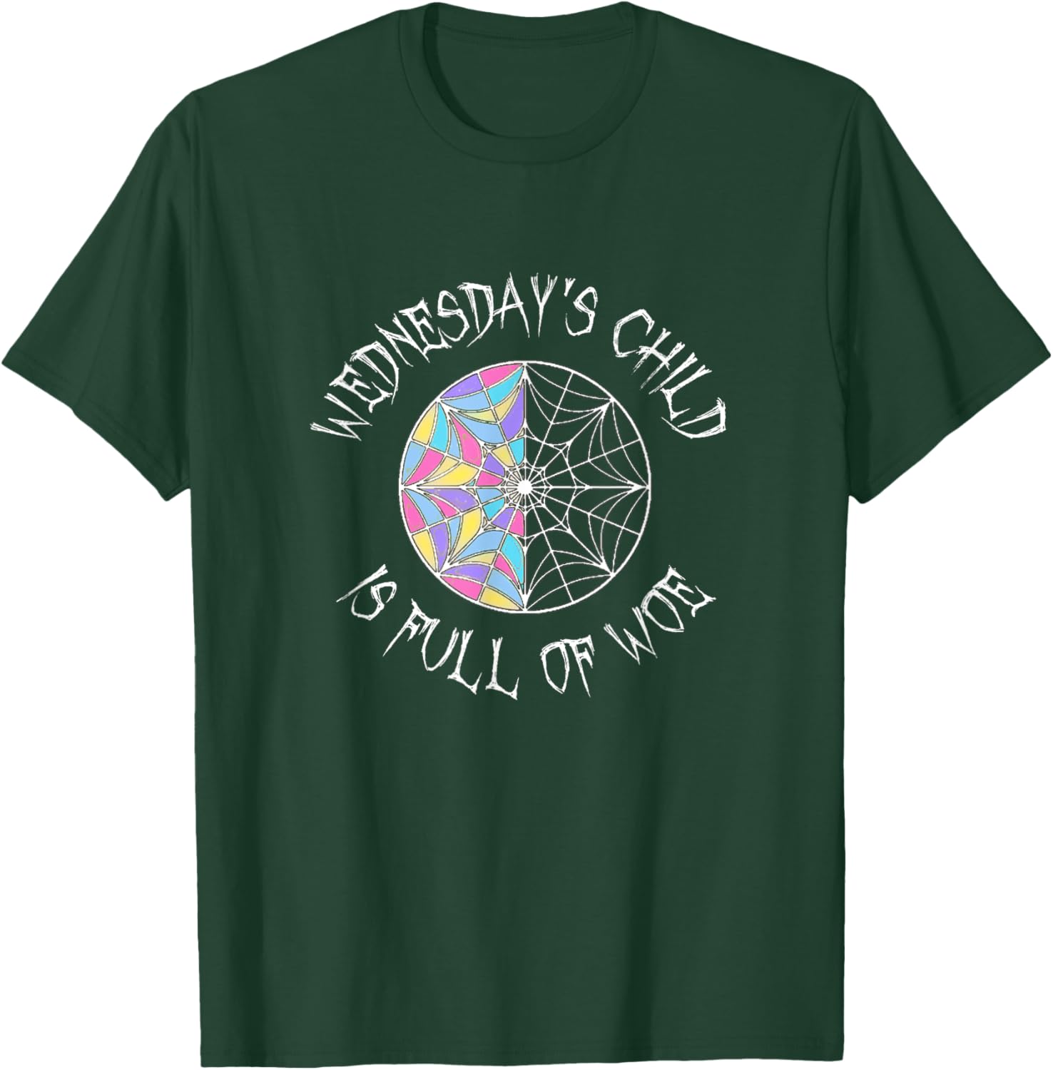 Wednesday's Child is Full of Woe Black Round Colored Window T-Shirt - T-Shirt | Forest