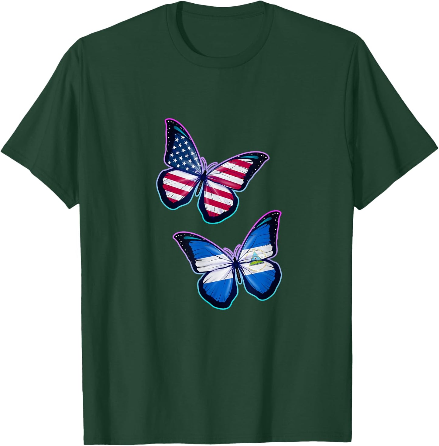 Nicaragua and the USA bicultural roots. Butterfly version T-Shirt - T-Shirt | Forest