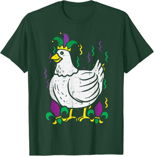 Mardi Gras Chicken Funny Outfit Farming Men Women Kids T-Shirt - T-Shirt | Forest