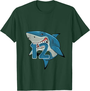 Kids 12 Year Old Shark Shirt 12th Birthday Shark Theme Party T-Shirt - T-Shirt | Forest