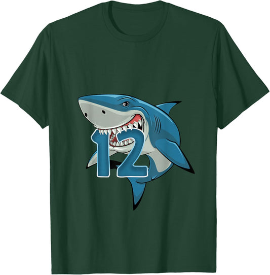 Kids 12 Year Old Shark Shirt 12th Birthday Shark Theme Party T-Shirt - T-Shirt | Forest