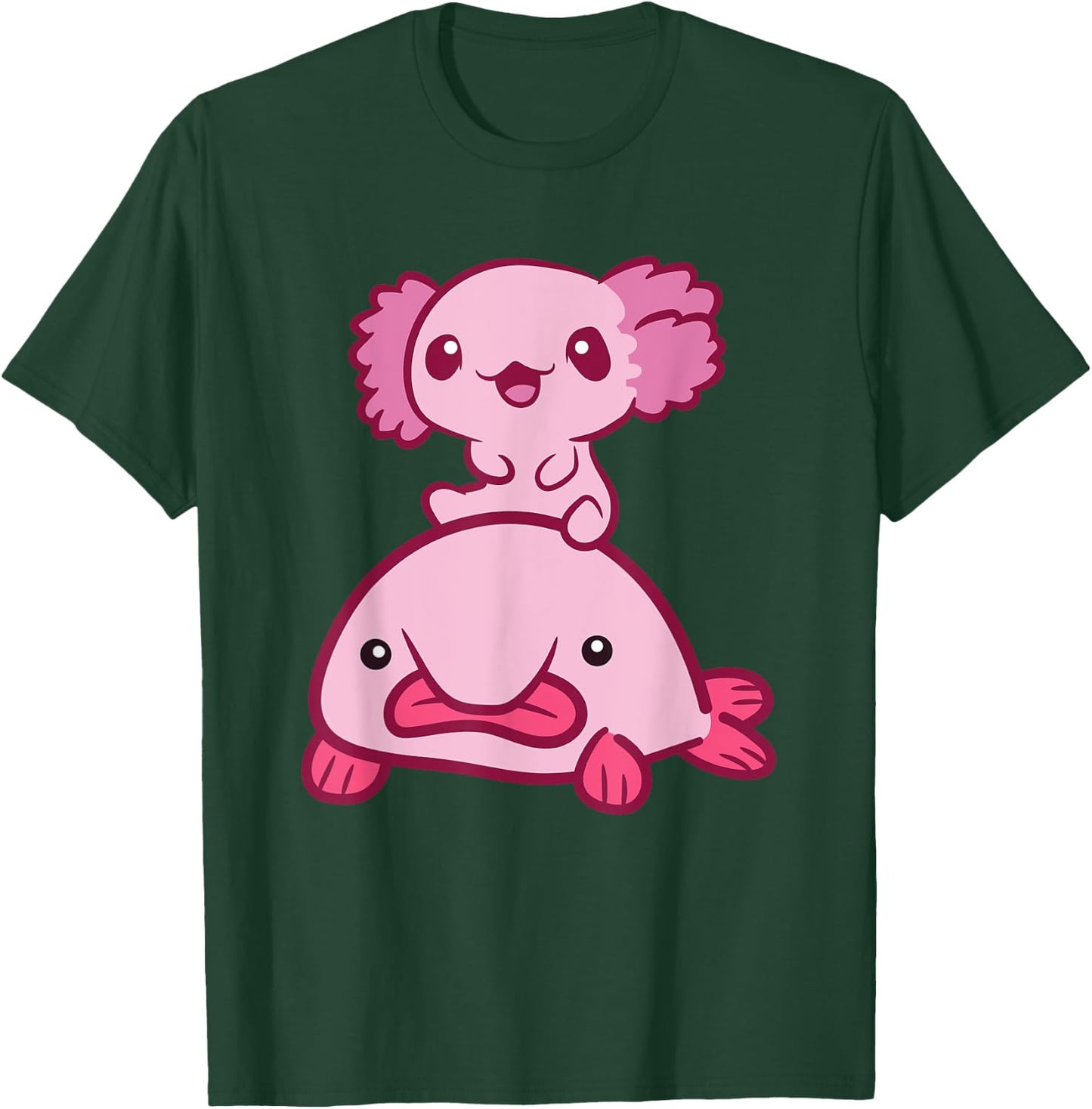 Kawaii Axolotl Riding A Blobfish Cute Axolotl T-Shirt - T-Shirt | Forest
